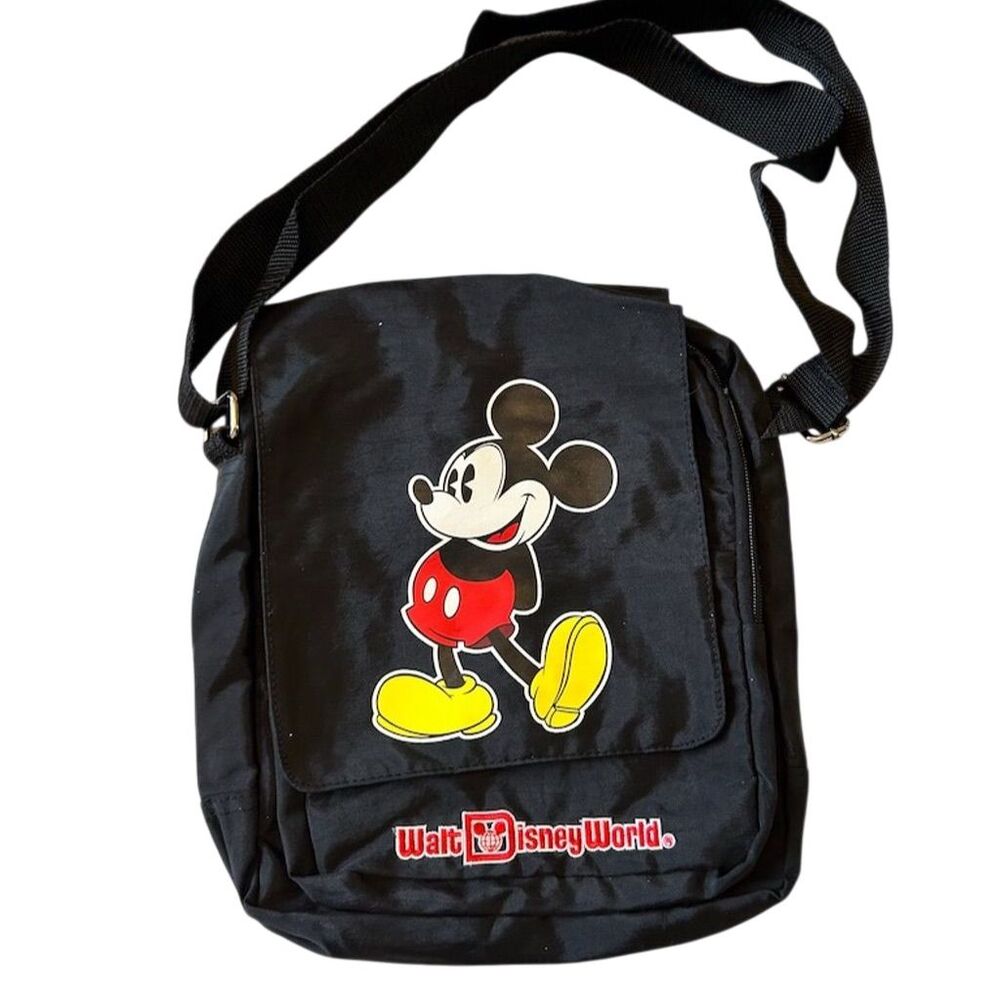 Vintage Disney World Mickey Mouse Crossbody Messenger Bag Black Medium - Picture 1 of 12